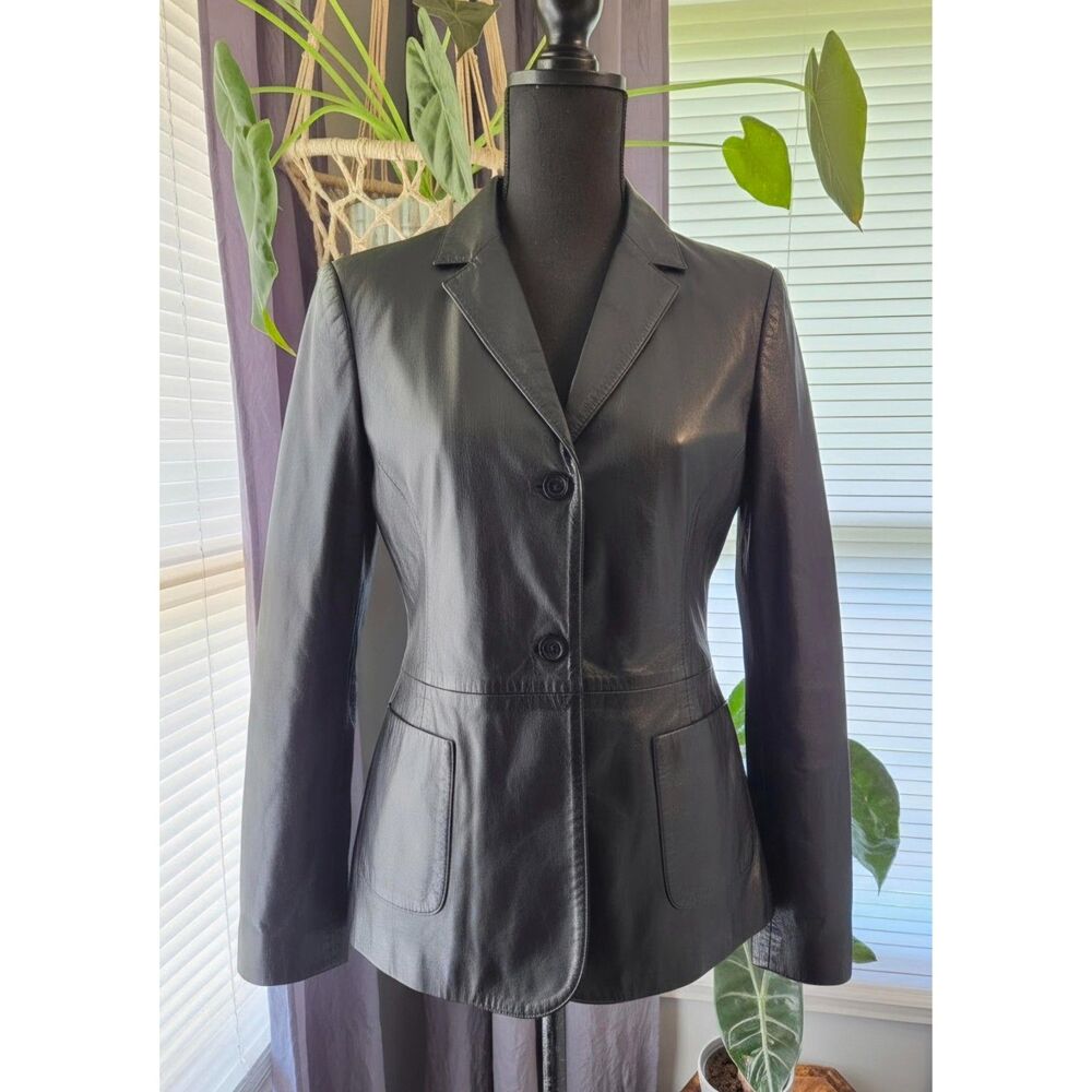 Kenneth Cole Fitted Black Leather Blazer-Size Small